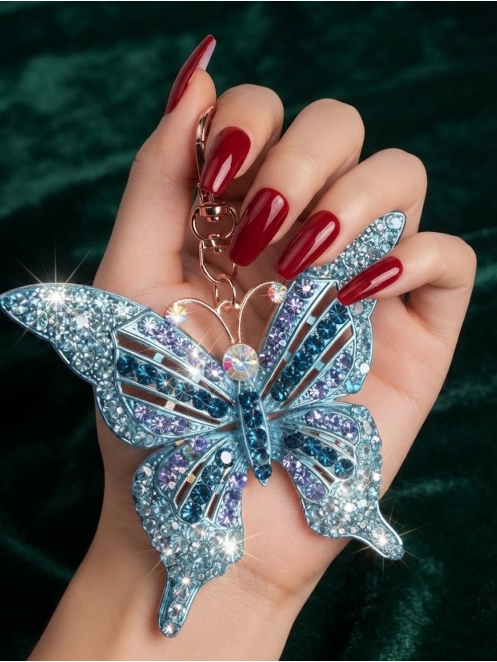 Crystal Blue Butterfly Metal Keychain